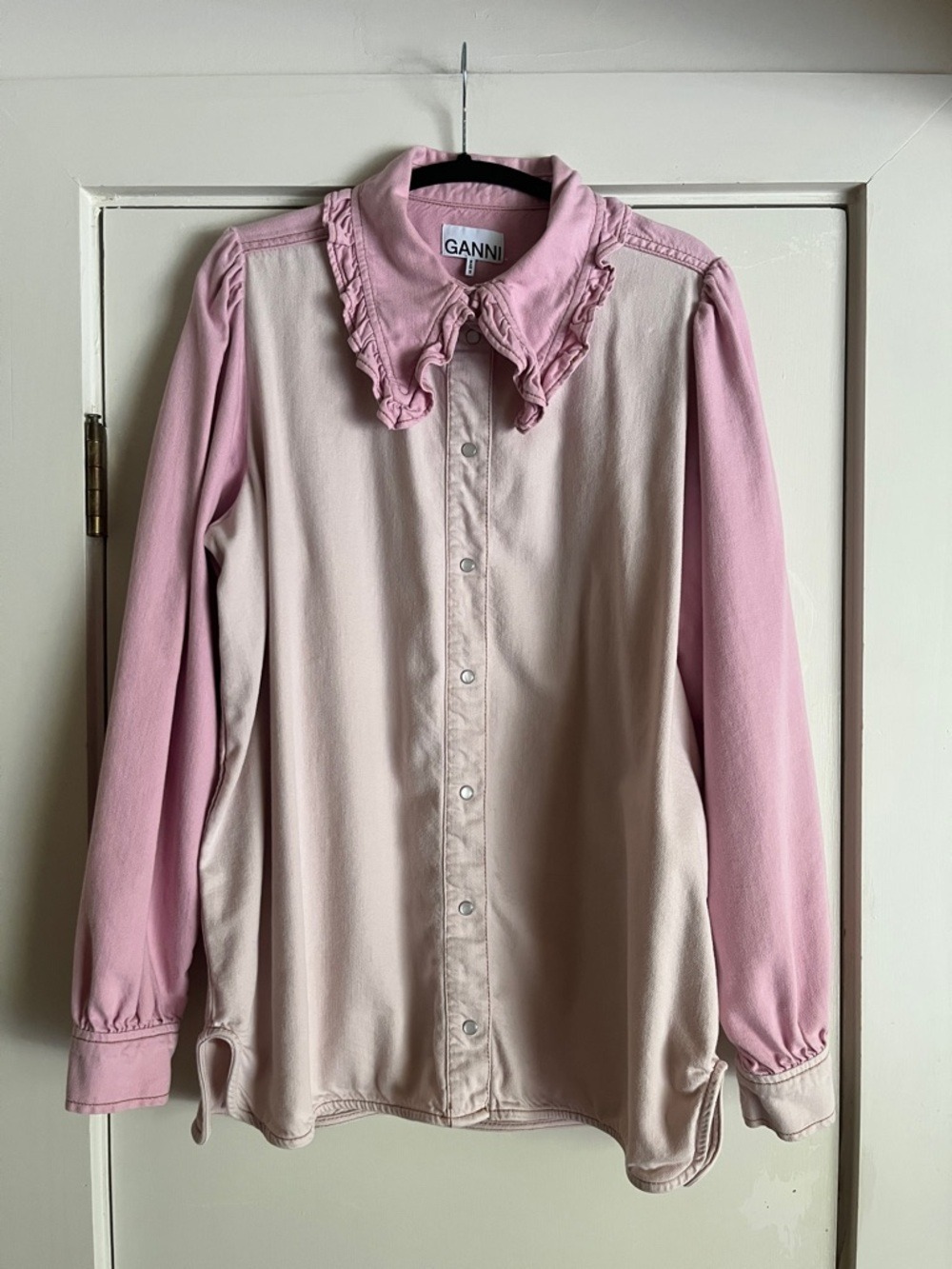 Ganni Ruffled Two-Tone Organic Denim Shirt - Picture 6 of 12